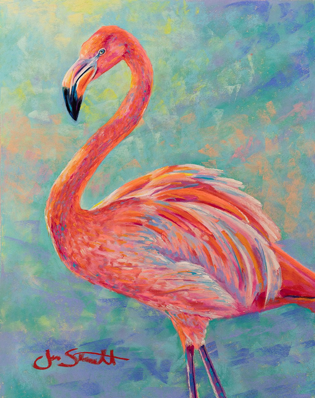 Jen Starwalt Contemporary Wildlife Art Original Art Petite Flamingo No. 1